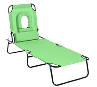 Outsunny Sdraio Pieghevole Reclinabile con Foro per Lettura e Cuscino, Sdraio Pieghevole da Giardino in Acciaio e Tessuto Oxford, Verde Aosom Italy