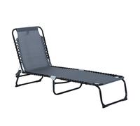 Outsunny Sdraio Prendisole Pieghevole Schienale Regolabile Multi-Posizioni Acciaio Termoplastico Lacci Elastici Tessuto Nero grigio textilene