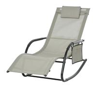 Outsunny Poltrona a Dondolo da Giardino, Lettino Sdraio da Esterno con Poggiatesta e Tasca Laterale, 150x62x88 cm, Nero e Grigio