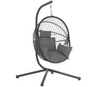 Outsunny Sedia a dondolo da esterno con spesso cuscino imbottito, sedia sospesa da patio con supporto in metallo, cestino pieghevole, portabicchieri, struttura in corda, per interni ed esterni, colore