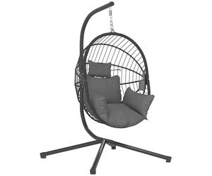 Outsunny Sedia a dondolo da esterno con spesso cuscino imbottito, sedia sospesa da patio con supporto in metallo, cestino pieghevole, portabicchieri, struttura in corda, per interni ed esterni, colore