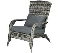 Outsunny Sedia con Braccioli e Cuscini in stile Adironrack, Sedia in Rattan e Acciaio per Interni ed Esterni, 64x80x90 cm, Grigio