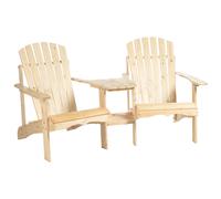 Outsunny Sedia da giardino Adirondack con tavolo e foro per ombrellone, set di 2 posti sedute da giardino in legno massello naturale 178 x 87 x 92 cm
