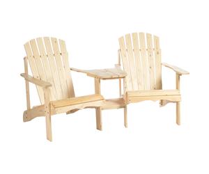 Outsunny Sedia da giardino Adirondack con tavolo e foro per ombrellone, set di 2 posti sedute da giardino in legno massello naturale 178 x 87 x 92 cm