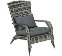 Outsunny Sedia con Braccioli e Cuscini in stile Adironrack, Sedia in Rattan e Acciaio per Interni ed Esterni, 64x80x90 cm, Grigio