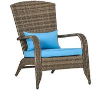 Outsunny Sedia da Giardino Adironrack con Braccioli e Cuscini, Sedia in Rattan e Acciaio per Interni ed Esterni, 64x80x90 cm, Marrone e Blu