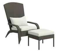 Outsunny Sedia da Giardino con Poggiapiedi 64x82x89cm Grigio e Bianco Crema | Braccioli, Cuscini Imbottiti, Sedia Adironrack in Rattan e Acciaio, Poltrona da Esterno