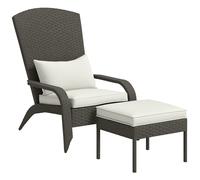 Outsunny Sedia da Giardino con Poggiapiedi in Rattan e Acciaio Grigio e Bianco