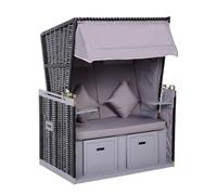 Outsunny Sedia da spiaggia completa Lettino da sole doppio con tetto Lettino da giardino Portabicchieri Chaise Lounge PE Rattan Grigio 118 x 79 x 50 cm