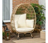 Outsunny sedia in rattan a forma di cesto con cuscino di seduta, sedia da giardino rialzata per balcone e terrazza, in metallo color cachi, 105 x 97 x 150 cm Seduta ovale a cestino: questa sedia in vi