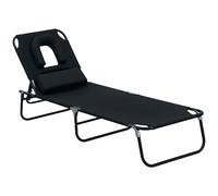 Outsunny Sedia Sdraio da Esterno Pieghevole con Foro per il Viso e Cuscini, Lettino Prendisole da Giardino, Spiaggia e Campeggio, Nero