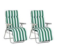 Outsunny Sedia Sdraio da Spiaggia da 2 Pezzi Pieghevole Verde e Bianco
