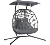 Outsunny sedia sospesa con telaio cesto pieghevole con cuscino tettuccio parasole sedia sospesa in polyrattan per 2 persone altalena da esterno caricabile fino a 260kg poltrona per balcone terrazza