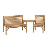 Outsunny Sedie da giardino set da 3, Set mobili per balcone con foro per ombrellone, sedia da giardino, panca, tavolino rimovibile 121x65x90 cm Legno naturale Aosom Italy