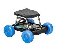 Outsunny Sedile da Giardino su Ruote Sgabello con Vassoio Porta Attrezzi per Diserbare e Piantare, 50 x 49 x 32 cm, Blu
