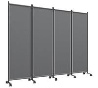 Outsunny Separé Divisorio Decorativo da Esterno a 4 Pannelli con Ruote, Paravento da Giardino Alto Pieghevole, per Interno, Esterno, Balcone e Terrazzo, 224x30x172 cm, Grigio Scuro