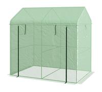 Outsunny Serra a Casetta a 2 Sezioni con Porta e Finestre Avvolgibili e Copertura Allungata, Serra da Giardino in Acciaio e Polietilene, 200x140x200 cm, Verde