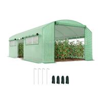 Outsunny Serra a Tunnel 6x3x2 m con 3 Porte Avvolgibili 6 Finestrelle Verde | Picchetti e Funi, Serra da Giardino per Orto e Piante, Acciaio Zincato e PE