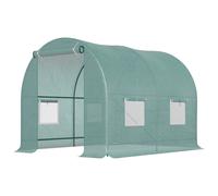 Outsunny Serra da Giardino a Tunnel con Porta Avvolgibile, Serra per Orto con 4 Finestre in PE, Telaio in Tubo d'Acciaio Verniciato e 2 Rinforzi Diagonali, 2.5x2x2m, Verde