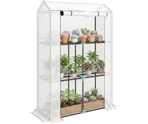 Outsunny serra con ripiani porta a rullo, serra invernale in pellicola d'acciaio, serra per balcone, giardino, casa per pomodori con protezione UV 100x40x150cm serra per ortaggi fiori piante bianco