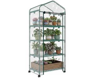 Outsunny Serra con rotolo, Ripiani in acciaio resistente all'inverno, Serra per Balcone, Giardino, Pomodoro, 69 x 50 x 165 cm, Serra per Pomodori, Fiori, Piante Trasparente
