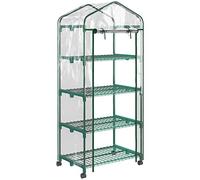 Outsunny Serra da Balcone a 4 Livelli con Porta Avvolgibile e 4 Rotelle, Serra per Orto con Struttura in Acciaio e Copertura PVC, per Orto Verdure Fiori Frutta, 69x50x165 cm, Trasparente