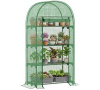 Outsunny Serra da Balcone a 4 Ripiani Struttura Metallo 80x49x160 cm Verde | Serra per Orto, Porta Avvolgibile, Copertura PE, per Piante Orto Verdure Fiori Frutta, Anti UV