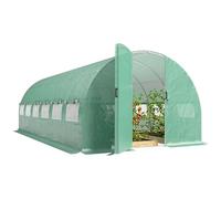 Outsunny Serra da esterno 6x3x2 m, Serra a tunnel con porta incernierata, finestre con rete, copertura in PE 140 g/m² e telaio in acciaio zincato, anti-UV, impermeabile, per coltivazioni, verde