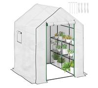 Outsunny Serra da esterno a 3 livelli con 6 ripiani Porta avvolgibile Copertura in PE e telaio in acciaio per la coltivazione di piante e fiori 140x143x190 cm Bianco