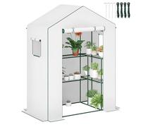 Outsunny Serra da esterno a 3 livelli Serra da giardino con porta arrotolabile 2 ripiani a forma di U per la coltivazione di piante in terrazza cortile 140 x 73 x 190 cm bianco