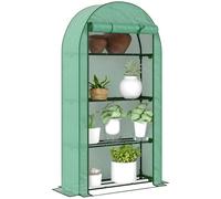 Outsunny Serra da esterno a 4 livelli con 4 ripiani Porta avvolgibile coperta in PE e telaio in acciaio per la coltivazione di piante e fiori 105x45x160 cm Verde