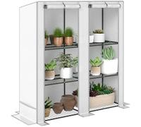 Outsunny Serra da esterno con tetto spiovente Piccola serra con 3 ripiani 2 porte scorrevoli Copertura in PE e telaio in acciaio per la coltivazione di piante e fiori 144x48x152 cm Bianco