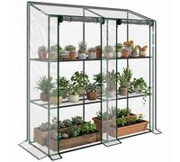Outsunny Serra da Giardino 143x46x151cm con Struttura in Acciaio e Copertura Plastica, 6 Mensole a Rete, 2 Porte Avvolgibili, Serra per Orto Addossata per Verdure Fiori, Trasparente