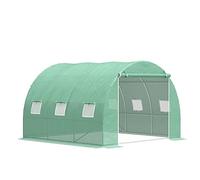 Outsunny Serra da giardino 9 m², serra a tunnel da giardino 3 x 3 x 2 m con porta avvolgibile e 6 finestre a rete, serra in acciaio e PE ad alta densità, resistente ai raggi UV, verde