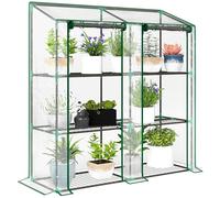 Outsunny Serra da Giardino a 3 Livelli con Tetto spiovente e 2 Porte con Cerniera per la Coltivazione di Piante da Patio 143x46x141/151 cm Trasparente