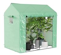 Outsunny Serra a casetta 2 sezioni – acciaio e polietilene, porta e finestre avvolgibili, verde