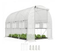 Outsunny Serra da Giardino a Tunnel 3x2x2 m con Porta Avvolgibile e 6 Finestre a Rete, Serra per Orto con Struttura in Acciaio e Copertura PE, per Orto Verdure Fiori Frutta, Anti UV, Bianco