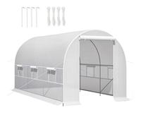 Outsunny Serra da Giardino a Tunnel 4x2x2 m con Porte Avvolgibili e Finestre, Serra per Orto con 4 Rinforzi Diagonali, Struttura in Metallo e Copertura PE, per Orto Verdure Fiori, Bianco