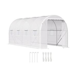 Outsunny Serra da Giardino a Tunnel 5x2x2 m con Porte Avvolgibili e Finestre, Serra per Orto con 5 Rinforzi Diagonali, Struttura in Metallo e Copertura PE, per Orto Verdure Fiori, Bianco