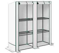 Outsunny Serra da Giardino con 2 Porte Avvolgibili, Scaffale a 3 Ripiani e Tasche Laterali, Bianco e Verde Aosom Italy