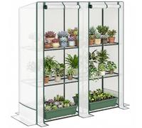 Outsunny Serra da Giardino con 2 Porte Avvolgibili, Scaffale a 3 Ripiani e Tasche Laterali, Serra per Orto, Struttura Acciaio e Copertura PE, per Piante Verdure Fiori Frutta, Anti UV, Bianco e Verde