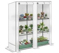 Outsunny Serra da Giardino con 2 Porte Avvolgibili, Scaffale a 3 Ripiani e Tasche Laterali, Serra per Orto, Struttura Acciaio e Copertura PE, per Piante Verdure Fiori Frutta, Anti UV, Bianco e Grigio
