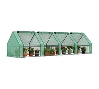 Outsunny Serra da Giardino con 4 Porte Avvolgibili 360x90x90 cm Verde | a Cerniera, Serra per Orto, Struttura in Acciaio, Copertura PE, per Orto Verdure Fiori Frutta