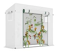 Outsunny Serra da Giardino con Porta Avvolgibile, 2 Finestre e Bordi Estesi, Serra per Piante in Acciaio e PE, 200x76x168 cm, Bianco