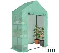 Outsunny Serra da Giardino con Porta Avvolgibile e Scaffale a 2 Ripiani, Serra per Orto con Struttura in Acciaio e Copertura PE, per Piante Orto Verdure Fiori Frutta, Anti UV, 143x73x195 cm, Verde