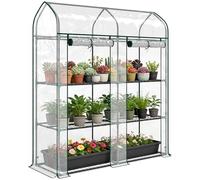 Outsunny Serra da giardino con ripiani a 3 livelli a tetto appuntito, piccola serra da balcone in tela PVC e telaio in acciaio, 2 ante rotanti, per verdure e piante, fiori, 143 x 46 x 165 cm