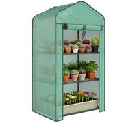 Outsunny Serra da giardino con ripiani a 3 livelli, serra da balcone, telone rinforzato PE, telaio in acciaio, porta con cerniera arrotolabile, per verdure piante fiori, 59 x 39 x 127 cm, verde