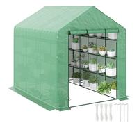 Outsunny Serra da giardino con ripiani a 3 livelli, serra invernale, telone PE rinforzato, tubo in acciaio, porta arrotolabile, anti-UV, 244 x 180 x 210 cm, verde