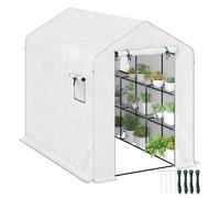 Outsunny Serra da giardino in PE con ripiani, 3 livelli, serra da esterno con telo rinforzato ai raggi UV da 135 g/m², telaio in acciaio, porte con cerniera avvolgibili e finestre a rete,