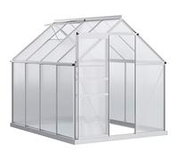 Outsunny Serra da giardino in policarbonato, 4,8 m² mis. 1,9 x 2,53 x 1,99 m, con fondo, cannone regolabile, porta scorrevole, argento e trasparente